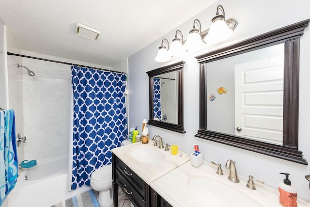 full bathroom with vanity, toilet, and shower / bath combo