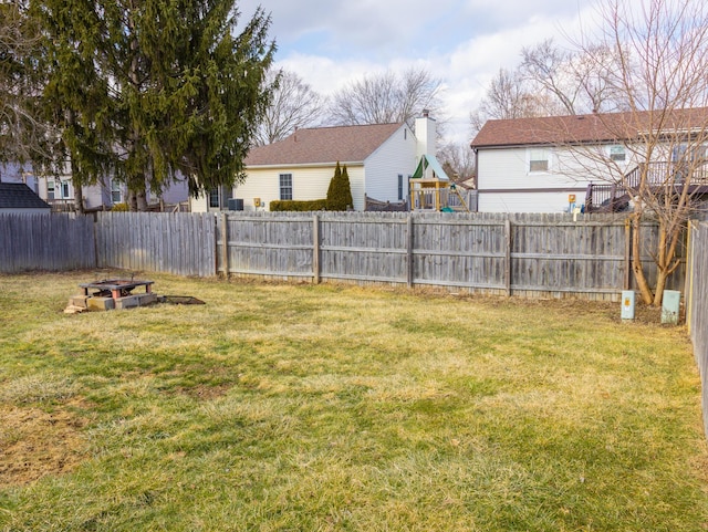 view of yard with a fenced backyard