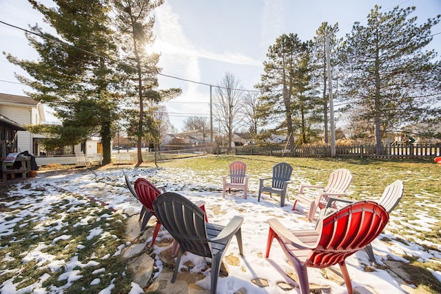 view of snow covered patio