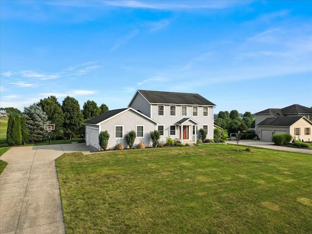 view of front facade with a garage and a front lawn