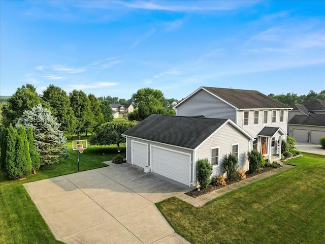 view of side of property featuring a garage and a yard