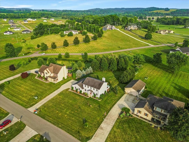 birds eye view of property with a rural view