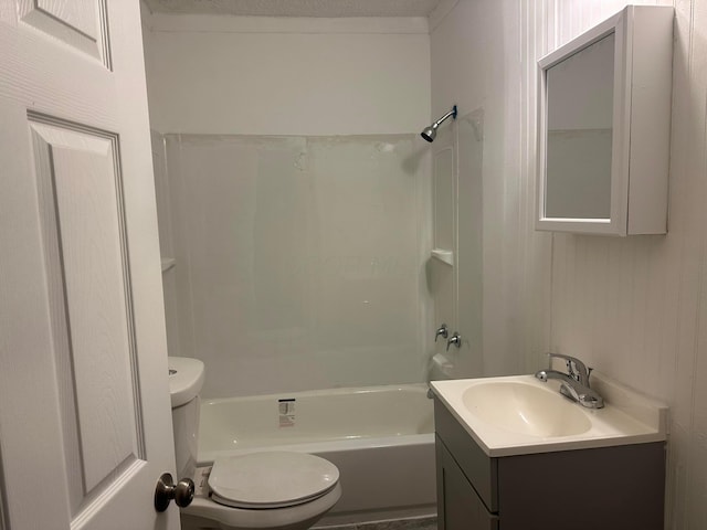 full bathroom with vanity, bathing tub / shower combination, and toilet