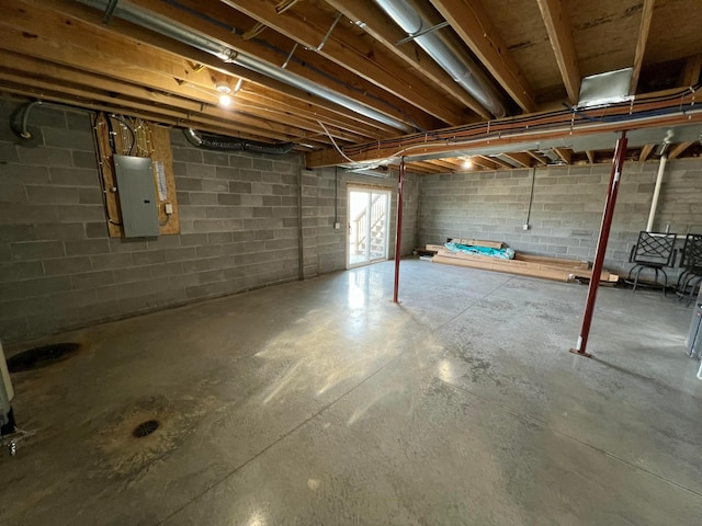 basement with electric panel