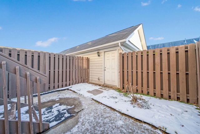 view of snow covered patio