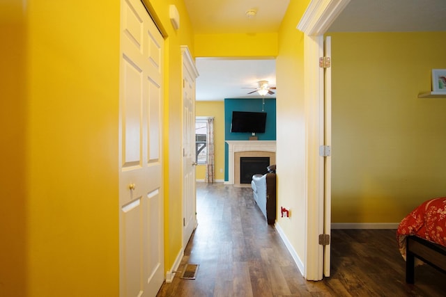 hallway featuring dark hardwood / wood-style flooring