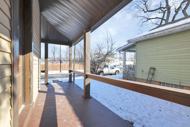 view of snow covered patio