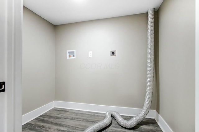 washroom with electric dryer hookup, washer hookup, and hardwood / wood-style floors