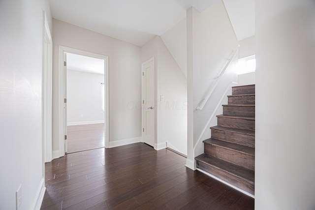 stairs featuring wood-type flooring