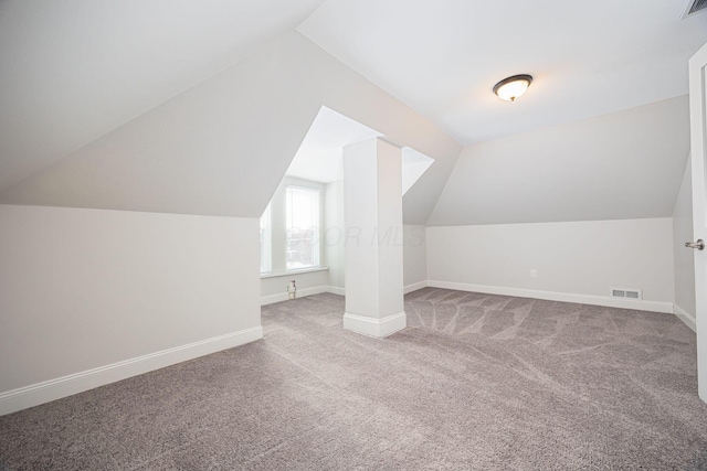 additional living space with vaulted ceiling and carpet