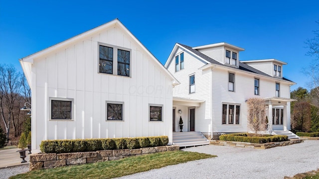 modern farmhouse with board and batten siding