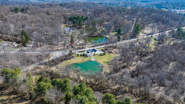 aerial view with a view of trees and a water view