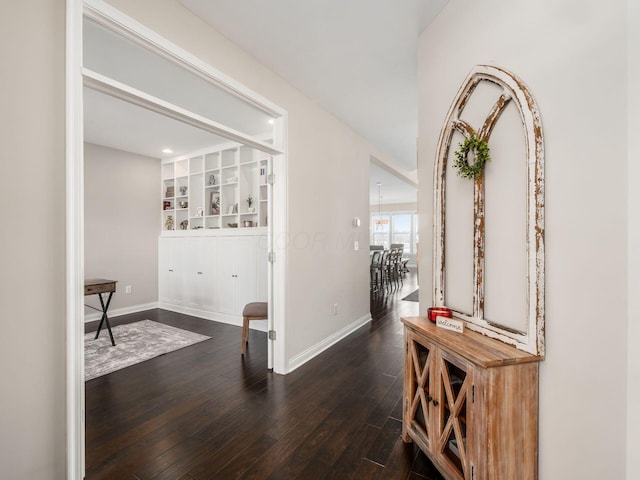 hall featuring dark wood-type flooring