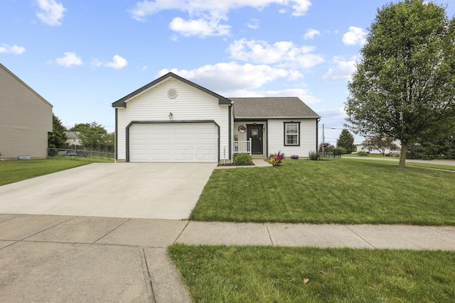 ranch-style house featuring a garage and a front yard