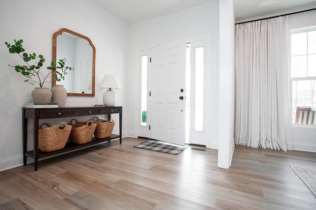 foyer entrance featuring plenty of natural light and light hardwood / wood-style floors