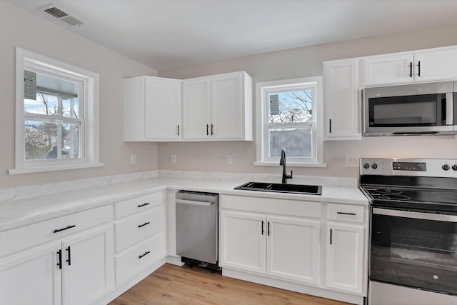 kitchen featuring white cabinetry, sink, a wealth of natural light, and stainless steel appliances