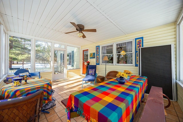 sunroom with plenty of natural light and ceiling fan