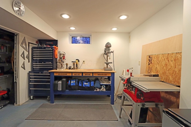 interior space featuring a workshop area