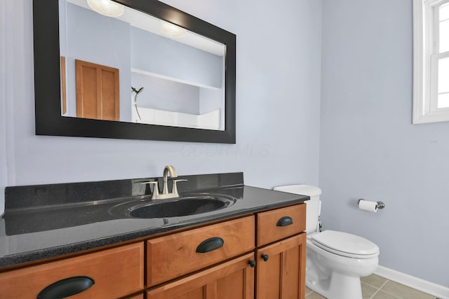 bathroom with vanity, tile patterned floors, and toilet