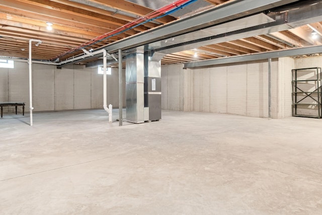 basement with heating unit