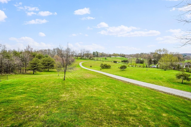 view of property's community featuring a rural view and a lawn