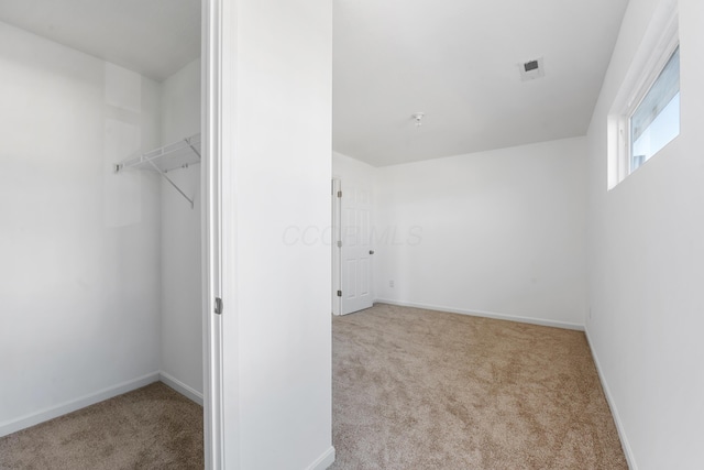 spacious closet featuring light carpet