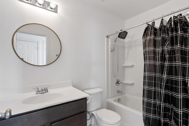 full bathroom featuring vanity, toilet, and shower / bath combo with shower curtain