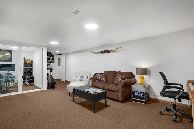 living room featuring carpet flooring