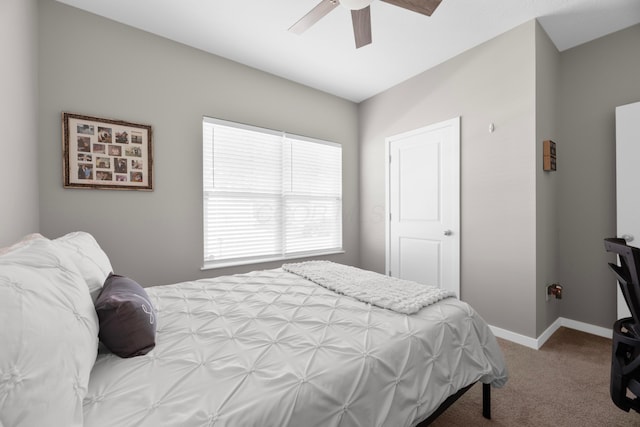 bedroom with carpet floors and ceiling fan