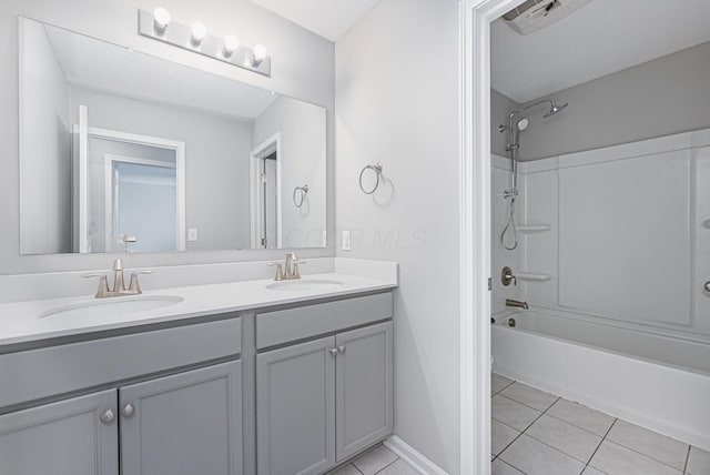 bathroom with shower / bath combination, vanity, and tile patterned flooring