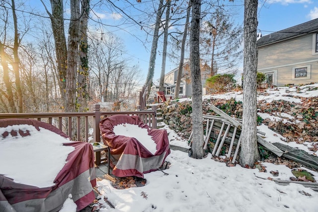 view of snow covered deck