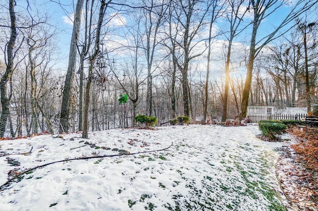 view of yard covered in snow