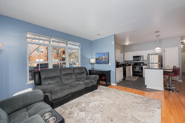 living room featuring dark hardwood / wood-style floors