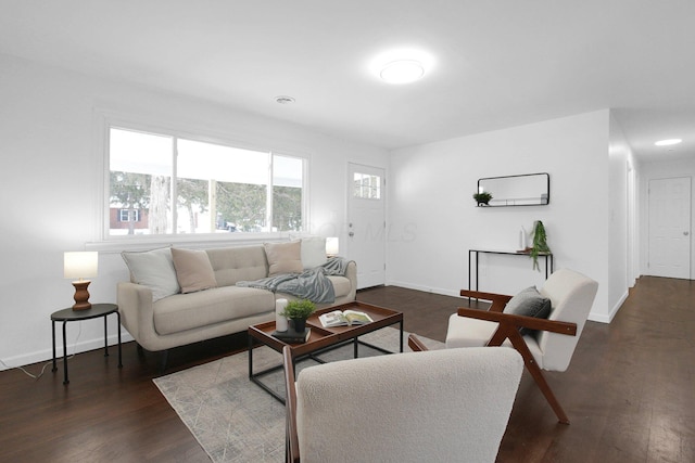 living room featuring dark hardwood / wood-style flooring