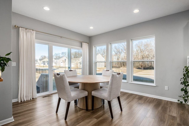 dining area featuring dark hardwood / wood-style flooring