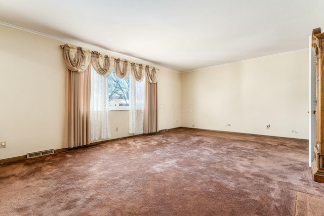 unfurnished room featuring carpet floors and ornamental molding