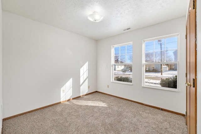 carpeted empty room with a textured ceiling