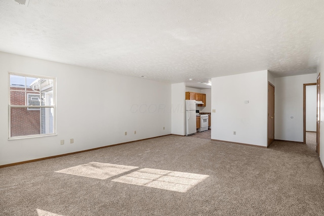 spare room featuring light carpet and a textured ceiling