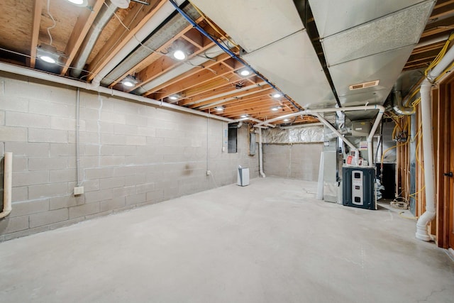 basement with heating unit