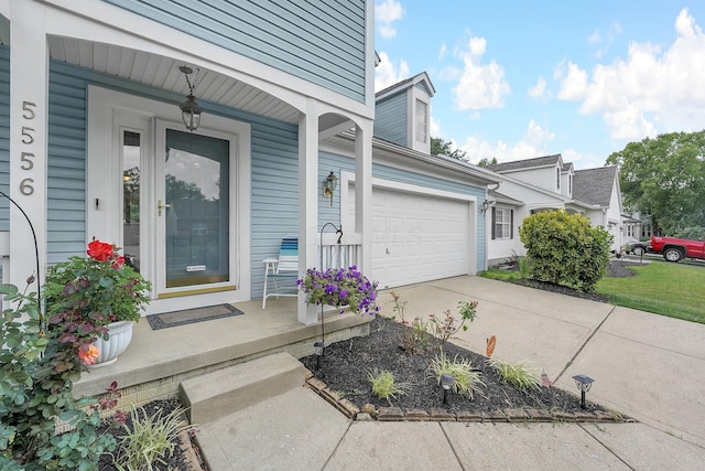 property entrance with a garage