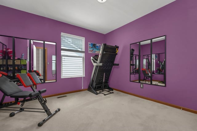 exercise area with carpet floors