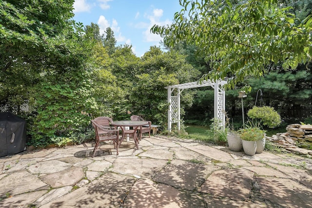 view of patio / terrace featuring a pergola