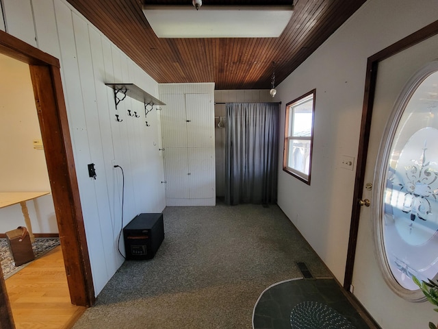 mudroom with wooden ceiling