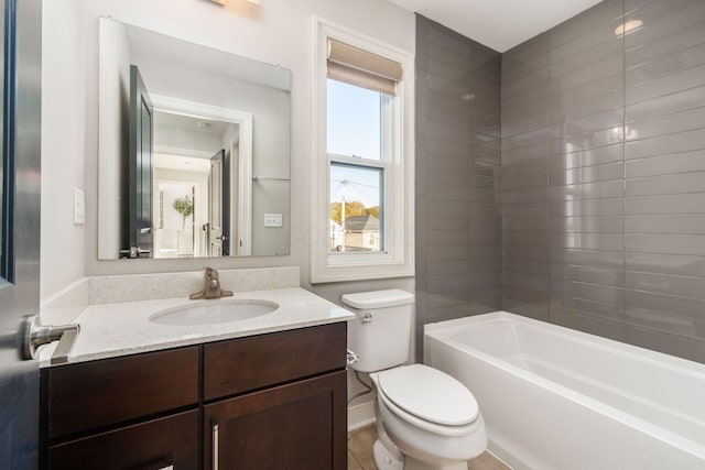 full bathroom featuring shower / tub combination, vanity, and toilet