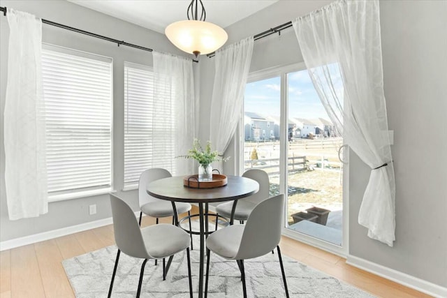 dining space with light hardwood / wood-style flooring