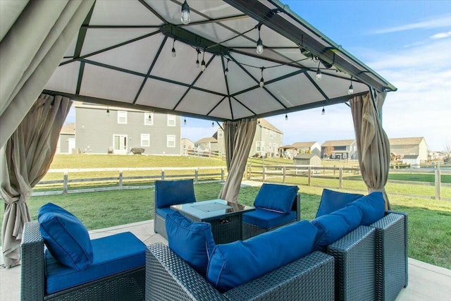 view of patio with a gazebo and an outdoor hangout area