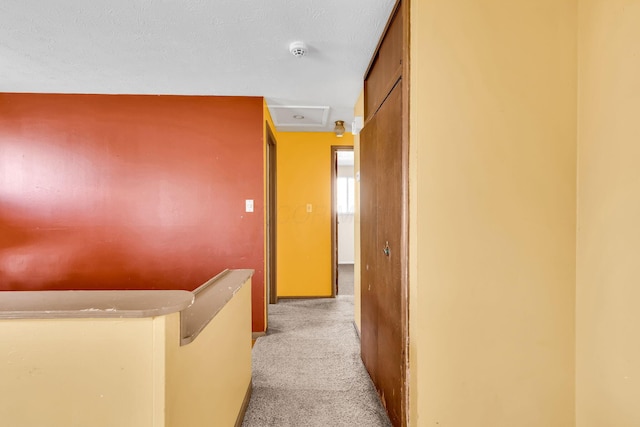 corridor with light colored carpet