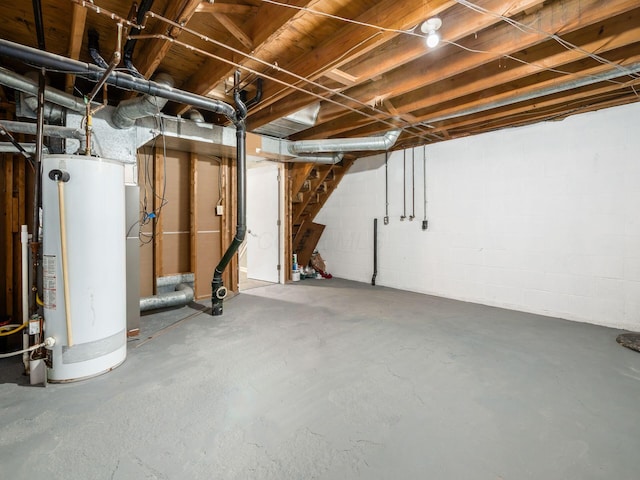 basement featuring water heater