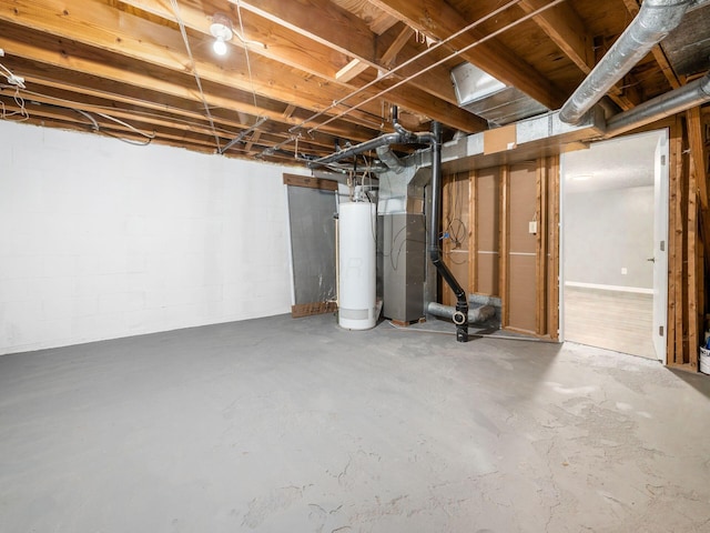 basement featuring water heater