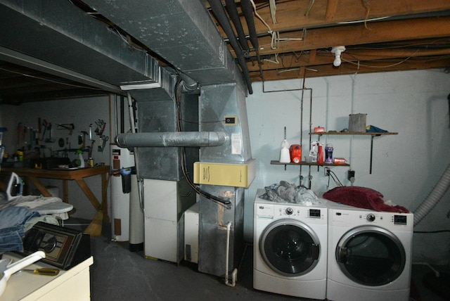 clothes washing area with heating unit and washing machine and clothes dryer